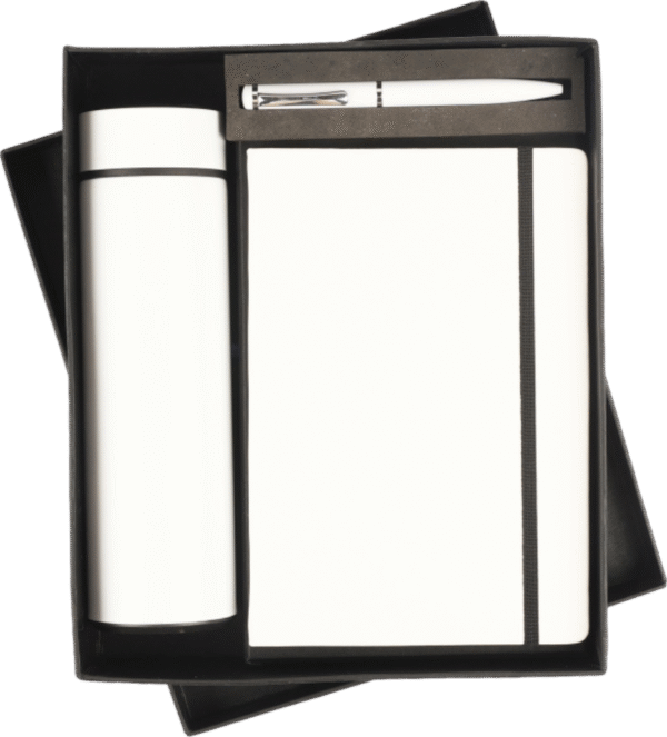 White Elegance 3-in-1 Gift Set – Bottle, Diary & Pen Combo