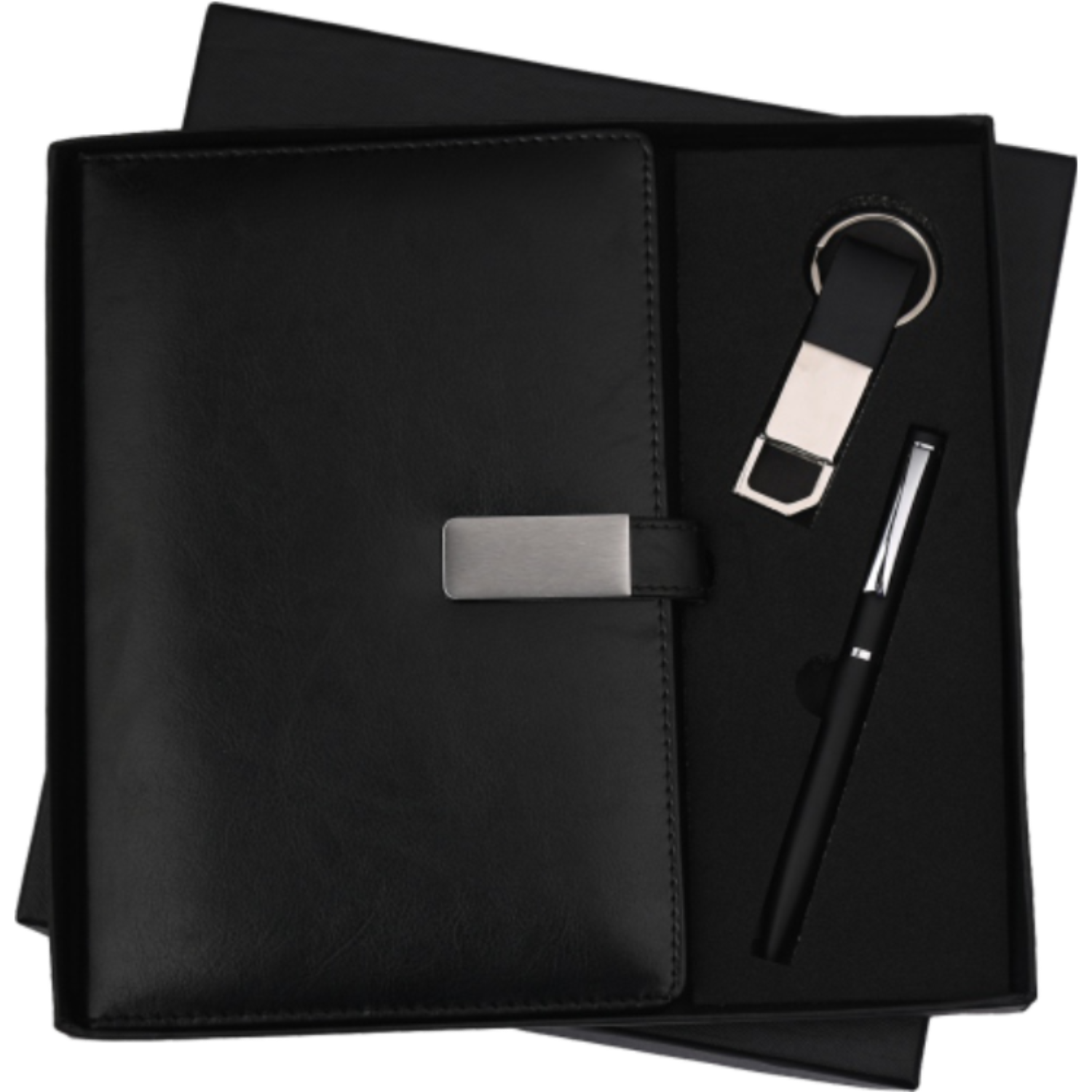 Executive Black Gift Set – Leather Diary, Pen & Keychain