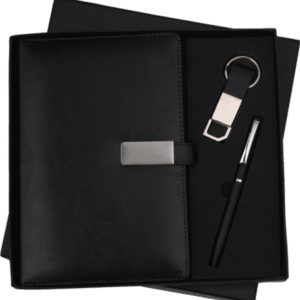 Executive Black Gift Set – Leather Diary, Pen & Keychain