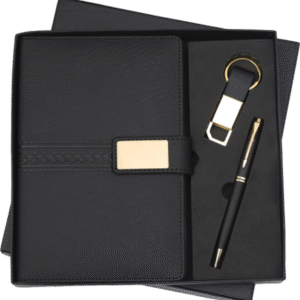 Executive Gift Set – PU Leather Diary, Pen & Keychain with Gold Accents