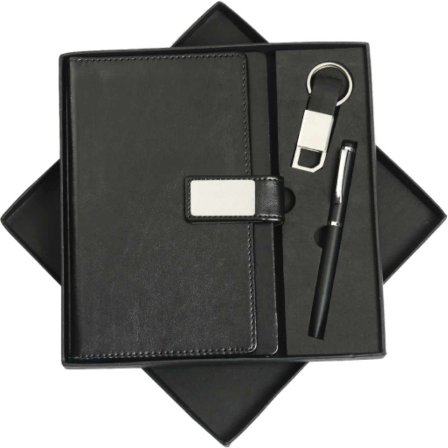 Premium Gift Set – Leather Diary with Chrome Finish Pen & Keychain - Image 3