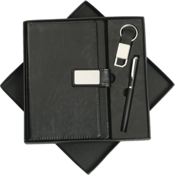 Premium Gift Set – Leather Diary with Chrome Finish Pen & Keychain - Image 3