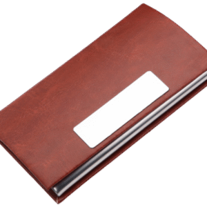 Brown PU Leather Business Card Holder with Metal Strip – Executive Style for Professionals