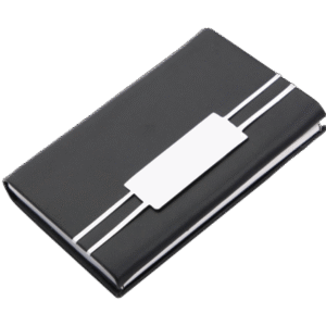 Black PU Leather Business Card Holder with Dual Silver Stripes – Stylish & Professional Design