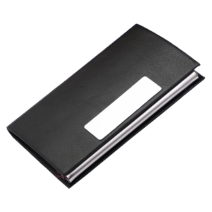 Black PU Leather Business Card Holder with Metal Strip – Classic & Executive Design