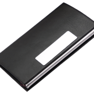 Black PU Leather Business Card Holder with Metal Strip – Classic & Executive Design