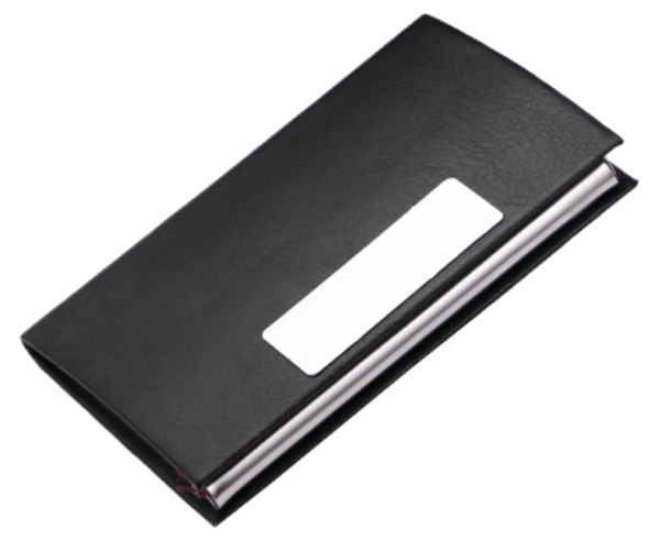 Black PU Leather Business Card Holder with Metal Strip – Classic & Executive Design
