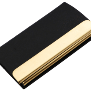 Luxury Black Business Card Holder with Golden Metal Accent – Sleek & Professional Design