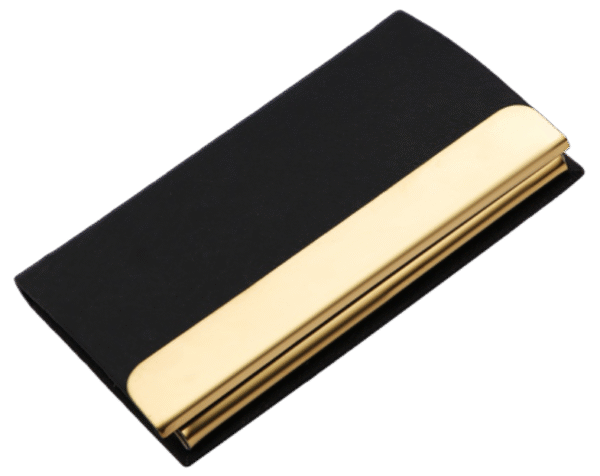 Luxury Black Business Card Holder with Golden Metal Accent – Sleek & Professional Design