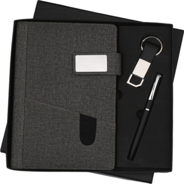 Executive Grey Fabric Gift Set – Modern Diary, Pen & Keychain