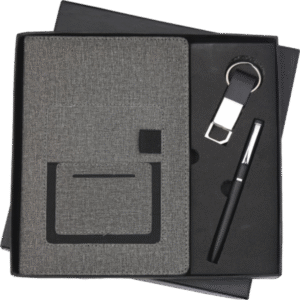 Elegant Grey Fabric Gift Set – Premium Diary, Pen & Keychain