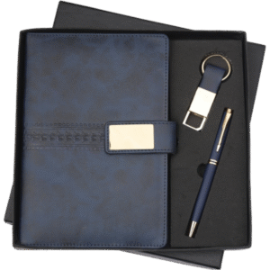 Executive Gift Set – PU Leather Diary, Pen & Keychain with Gold Accents