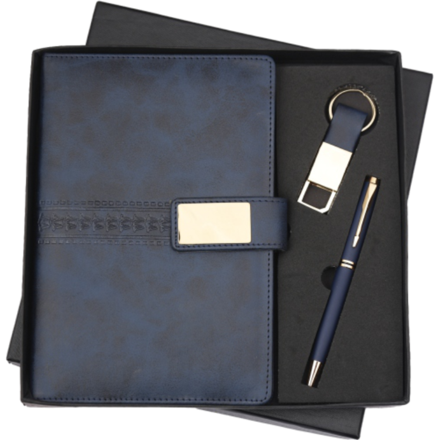 Executive Gift Set – PU Leather Diary, Pen & Keychain with Gold Accents
