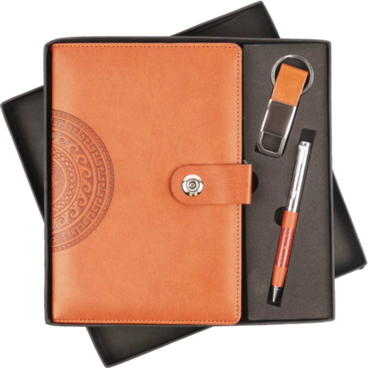 Mandala Charm Premium Gift Set – Tan Diary, Pen & Keychain - Image 2