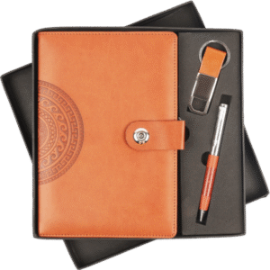 Mandala Charm Premium Gift Set – Tan Diary, Pen & Keychain