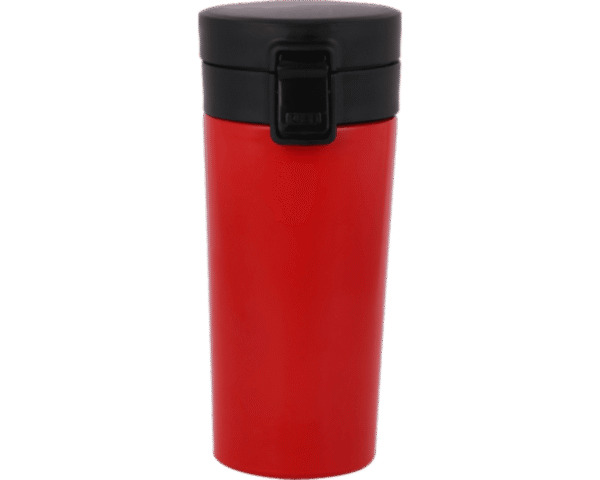 Red Stainless Steel Travel Flask with Black Flip-Lock Lid - Image 2