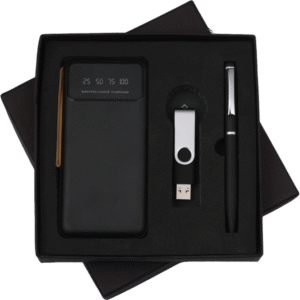 Compact 3-in-1 Corporate Gift Set with Power Bank, USB Drive & Pen