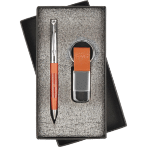 Executive Gift Set – Metal Pen & Leather Keychain