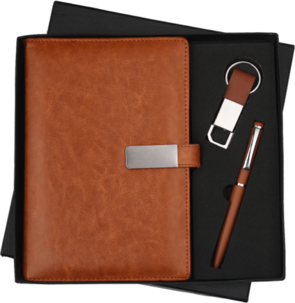Executive Black Gift Set – Leather Diary, Pen & Keychain - Image 3