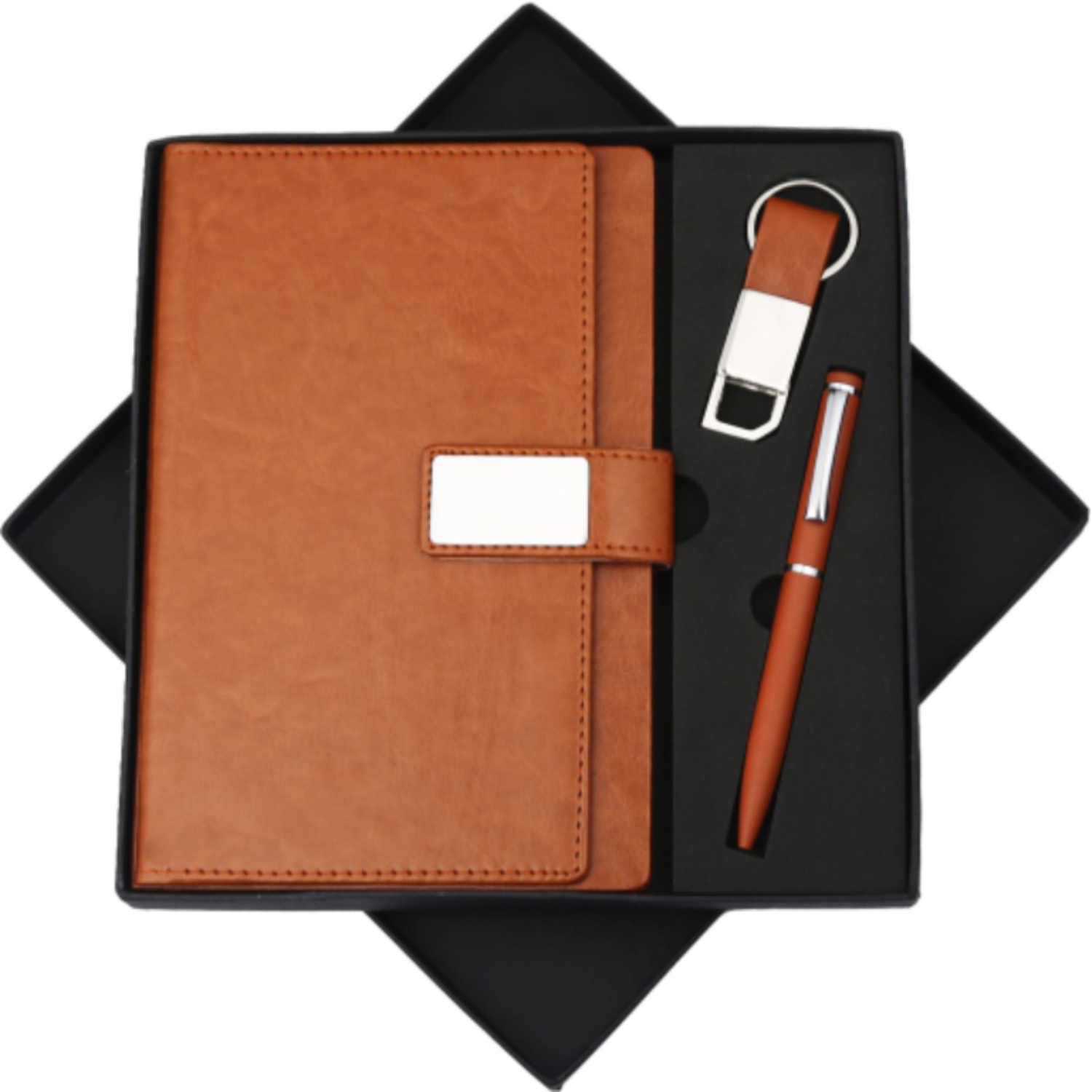 Premium Gift Set – Leather Diary with Chrome Finish Pen & Keychain