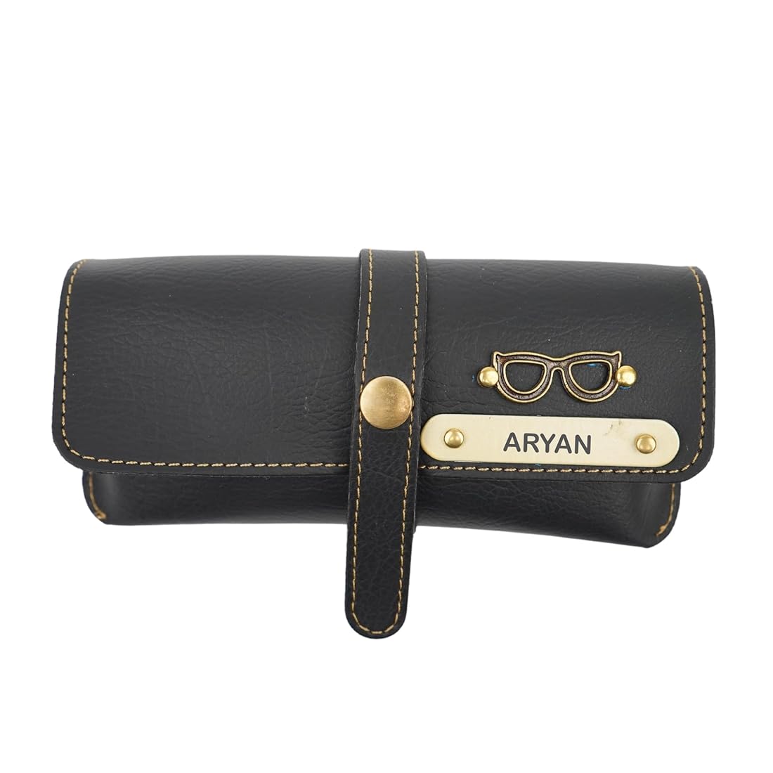 Personalized Black Leather Sunglasses Case with Name Plate