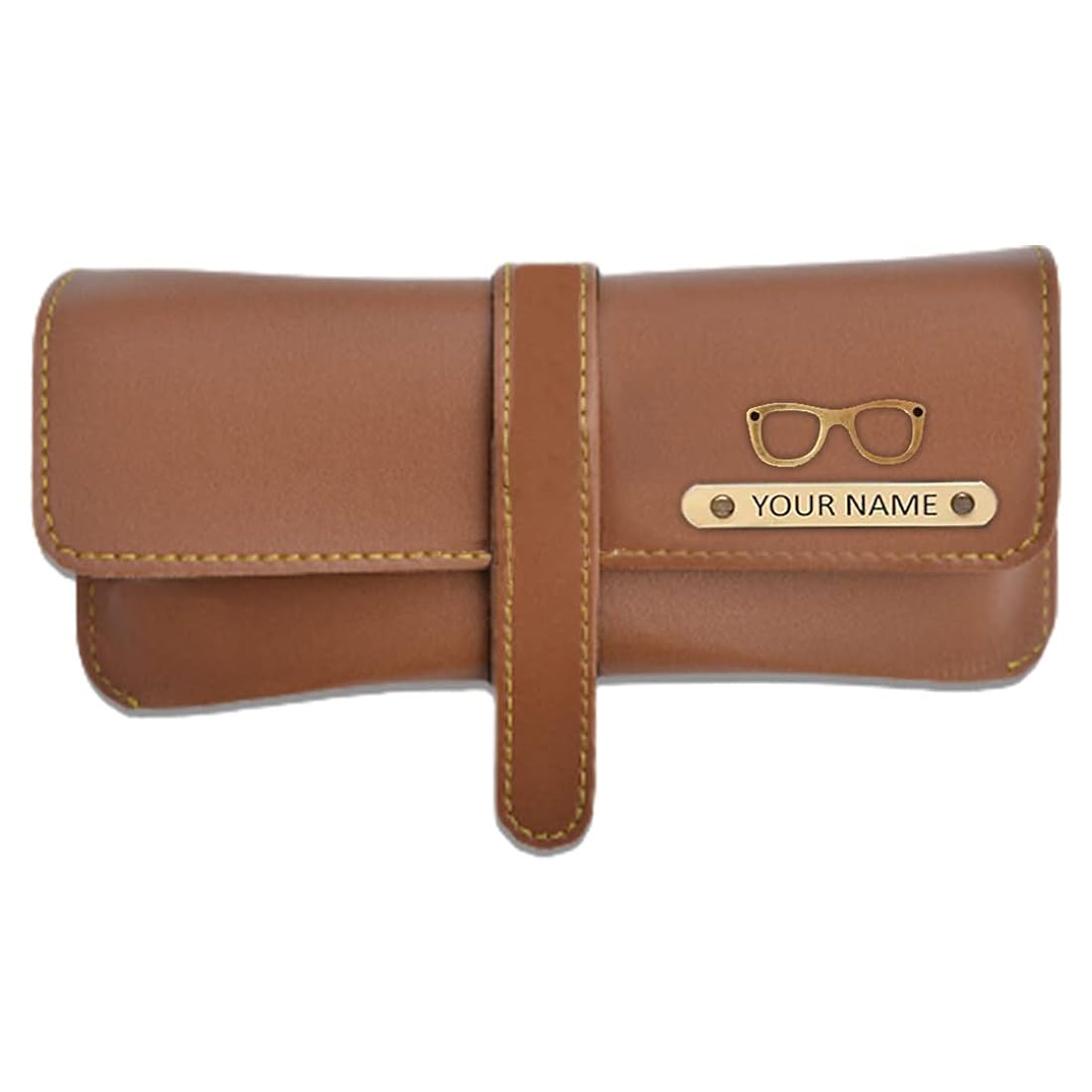 Personalized Black Leather Sunglasses Case with Name Plate - Image 2
