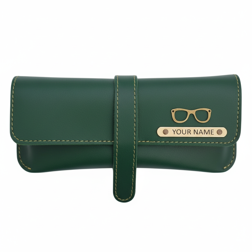 Personalized Black Leather Sunglasses Case with Name Plate - Image 3