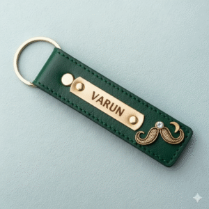 Personalized Black Leather Keychain with Name Plate