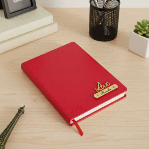 Personalized Red Leather Diary with Name Plate