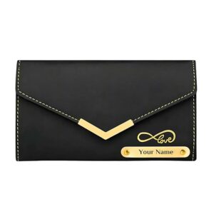 Personalized Leather Wallet for Women with Name Plate