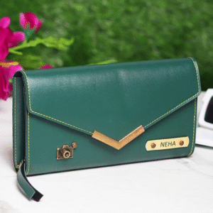 Personalized Leather Clutch for Women with Name Plate