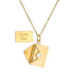 Gold Love Letter Envelope Pendant Necklace for Women