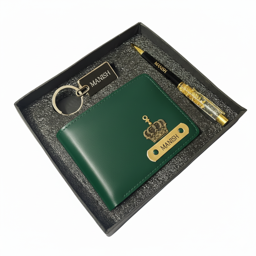 Personalised Men’s Wallet, Pen & Keychain Gift Set - Image 2
